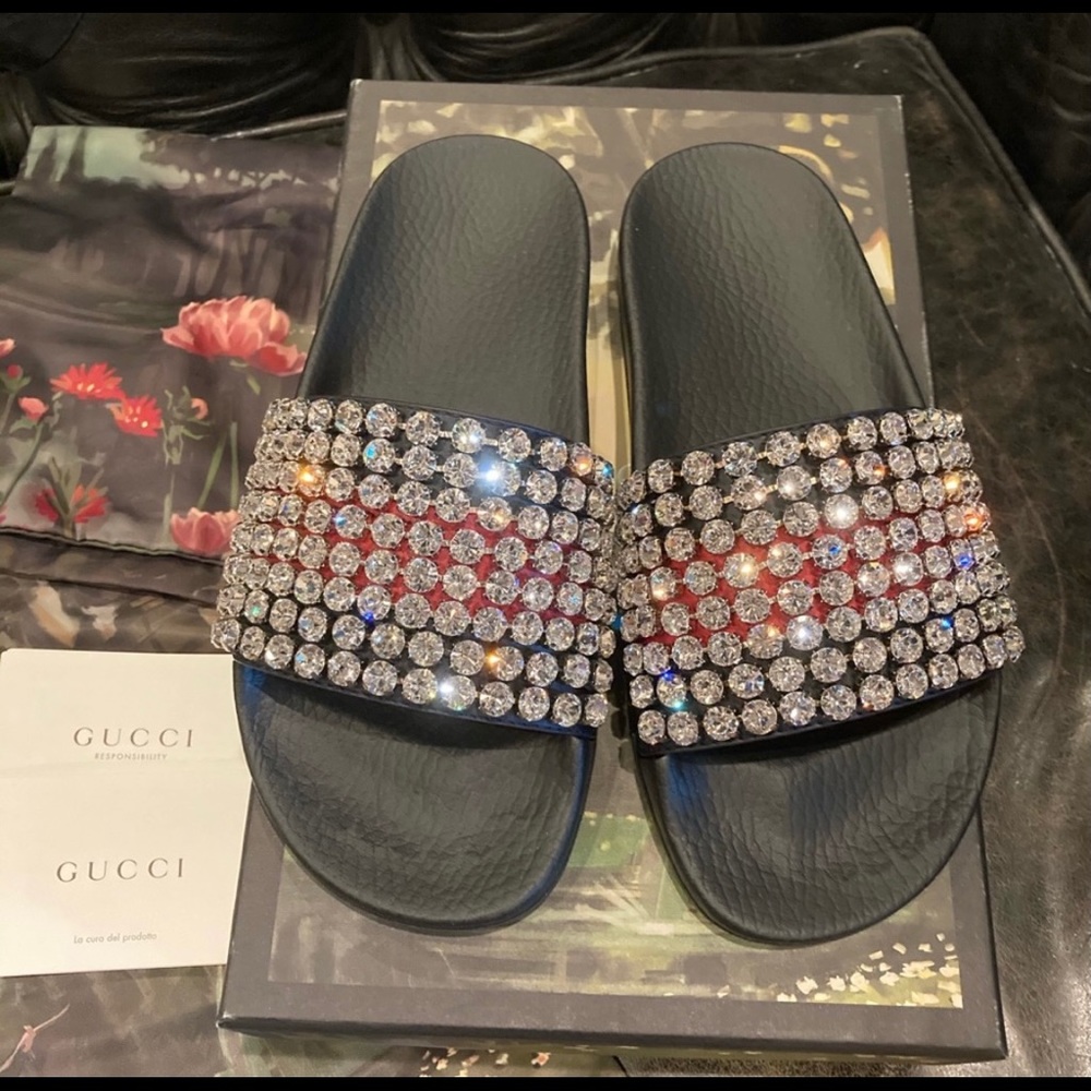 Gucci crystal slides runway